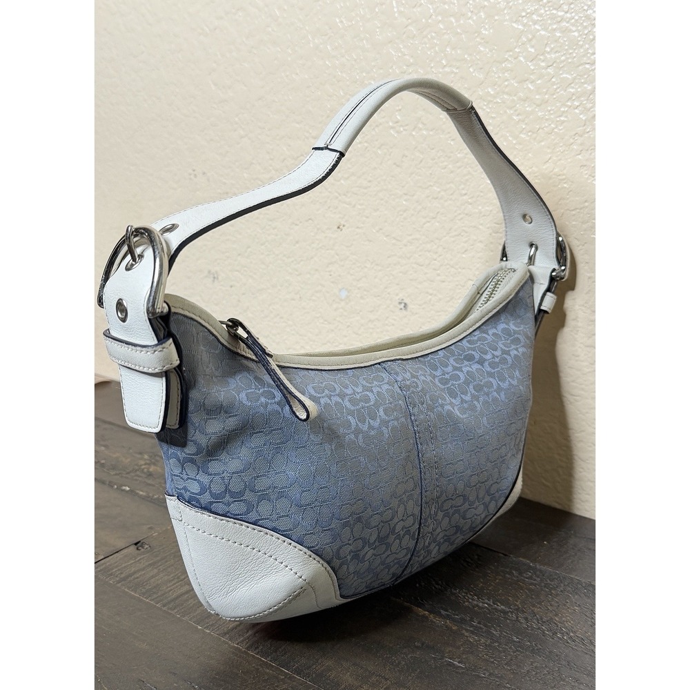 Coach Women's Y2K Blue Signature Jacquard Soho Mini Hobo Bag White Trim 6351 - Picture 2 of 15